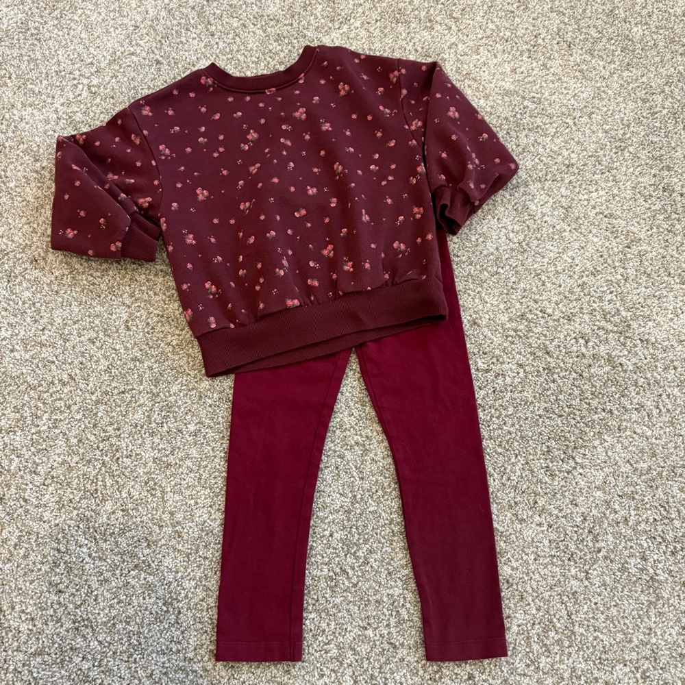 Old Navy size 4t Burgundy Floral Sweatshirt and Leggings Set